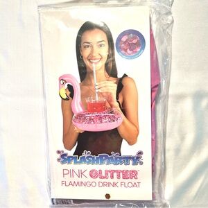 Pink Flamingo with Glitter Drink Holder Float - New